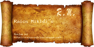 Raics Miklós névjegykártya